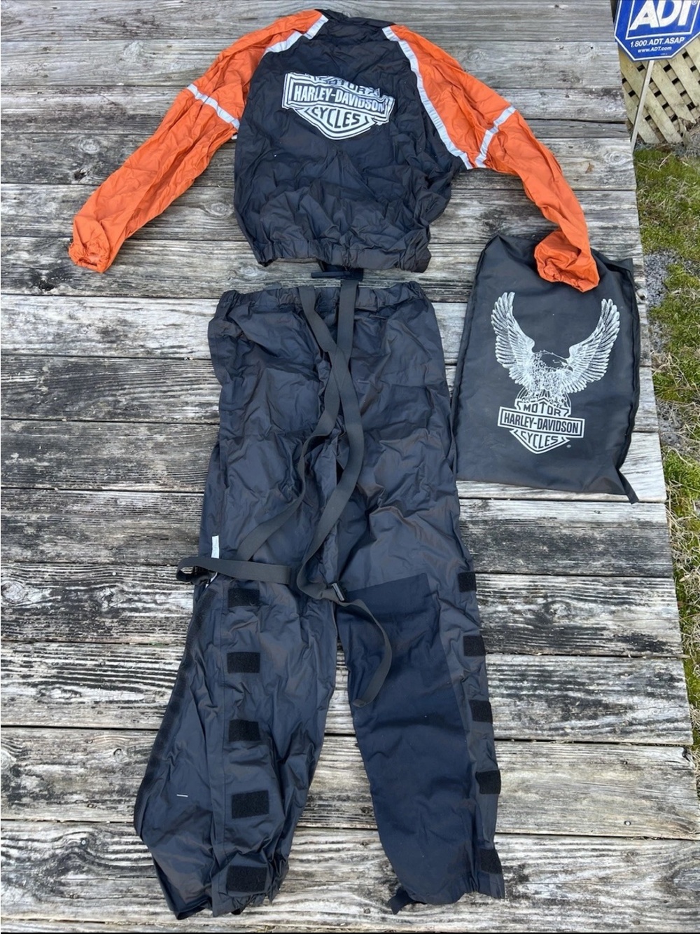 Harley-Davidson Black and Orange Two-Piece Rain Suit with stuff sack